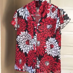 Red and White Floral Button Up Beach Shirt